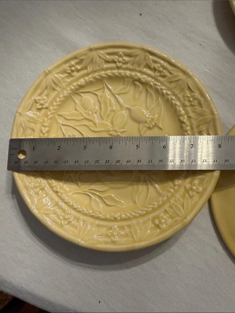 Bordallo Pinheiro Yellow Embossed Ceramic Salad Plates - Set of 4, J. Willfred